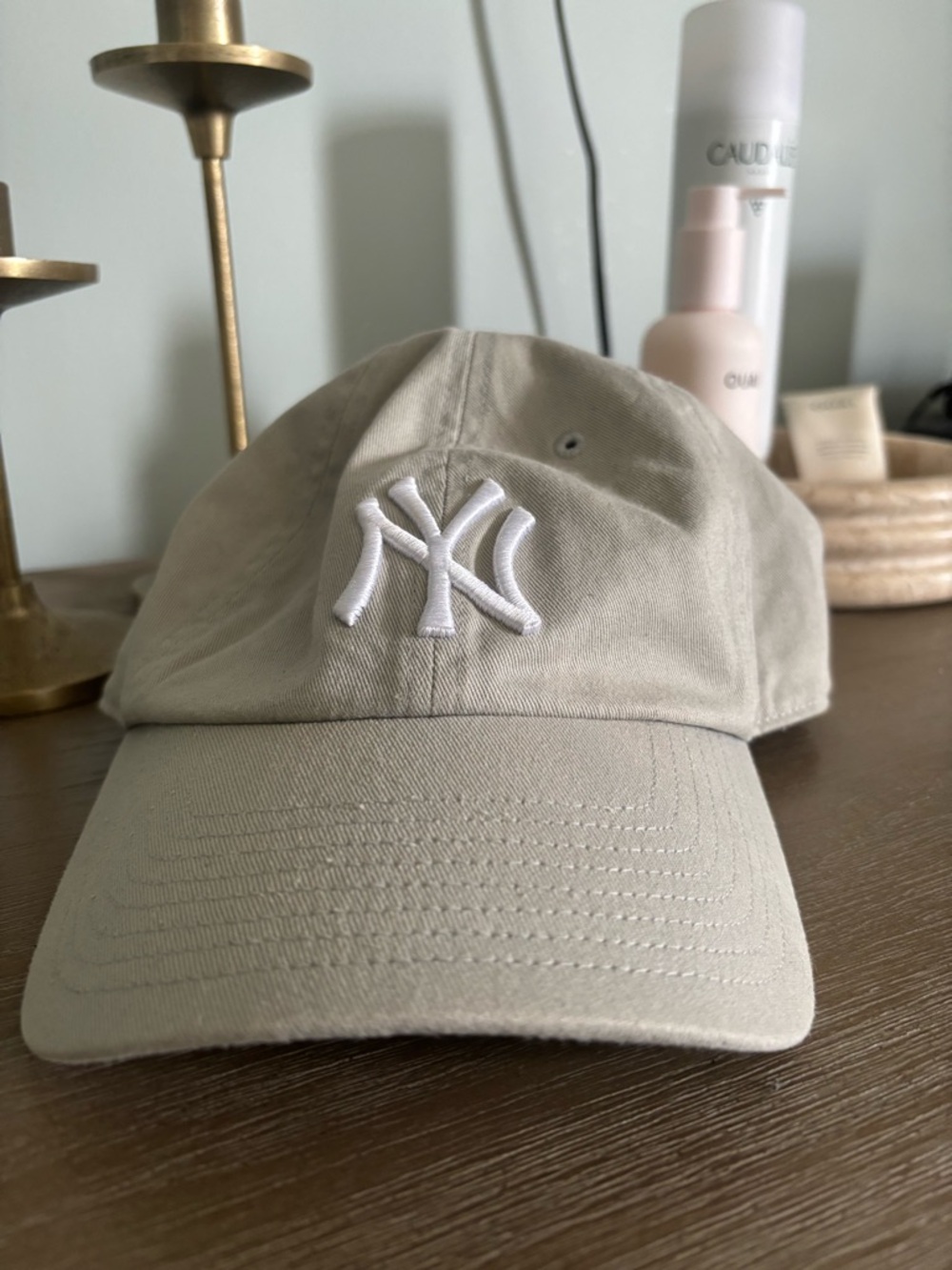 Urban Outfitters Beige Baseball Cap with White Embroidered Logo
